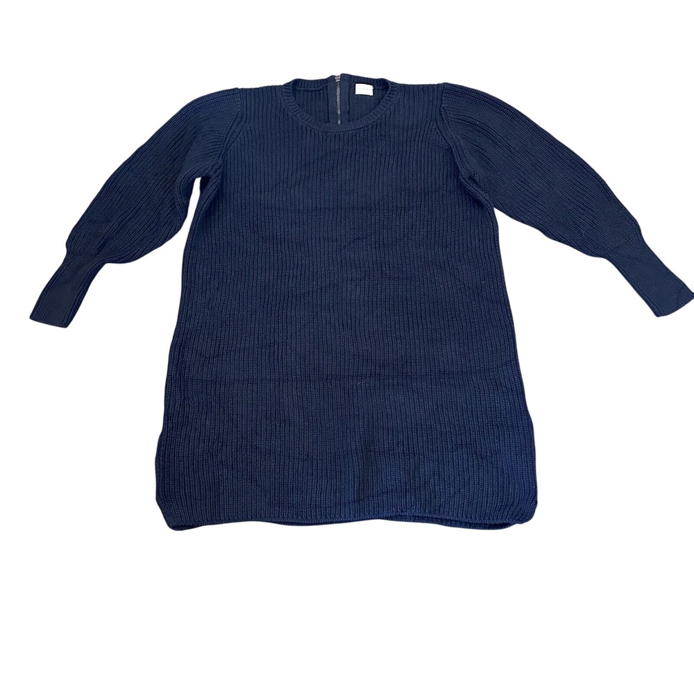 Poetry Navy Blue 100% Cotton Rib Knit Sweater Dress Elbow Patches VC22 US 14